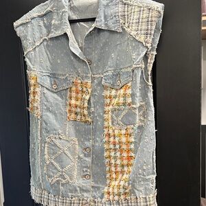 POL Light Blue Vest with Colorful Patchwork